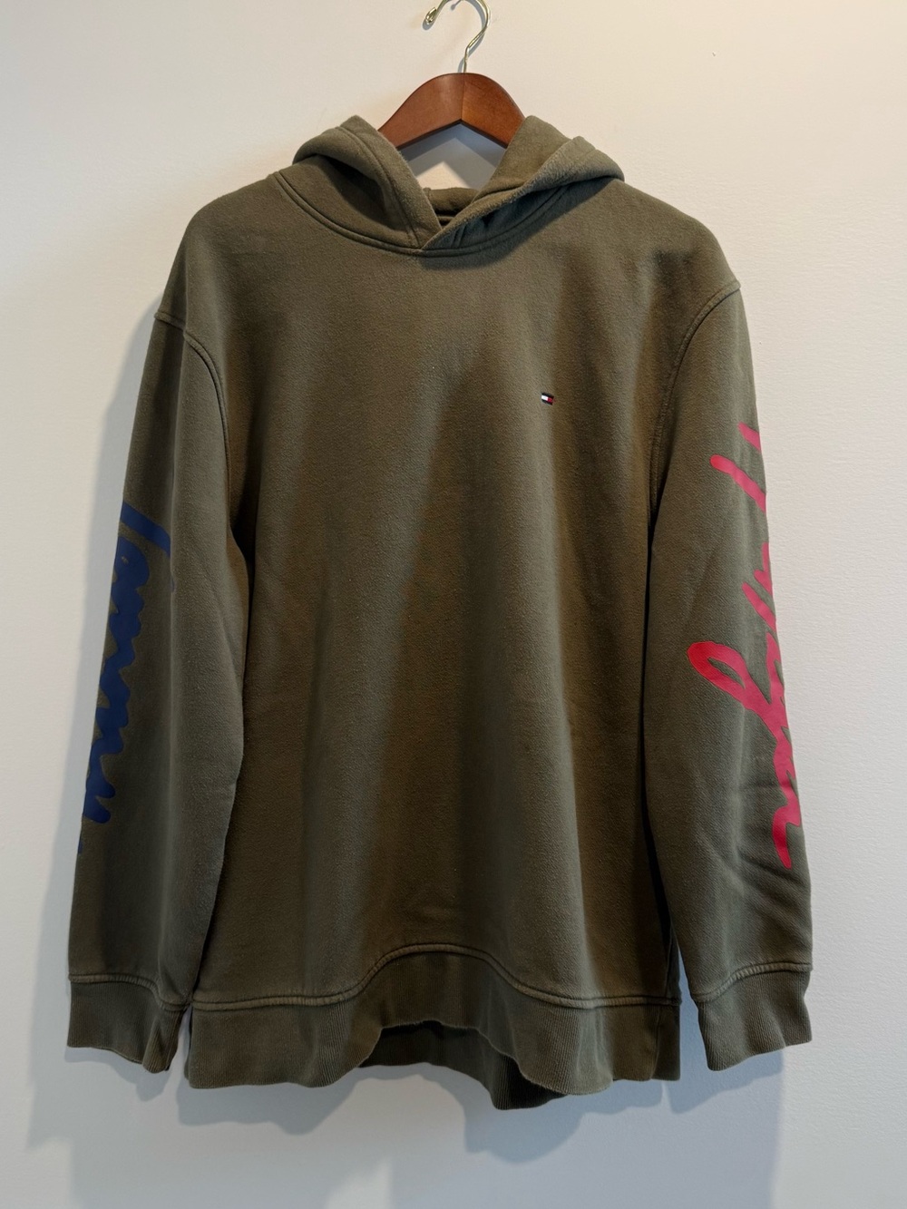 Tommy Hilfiger Olive Hoodie with Sleeve Script